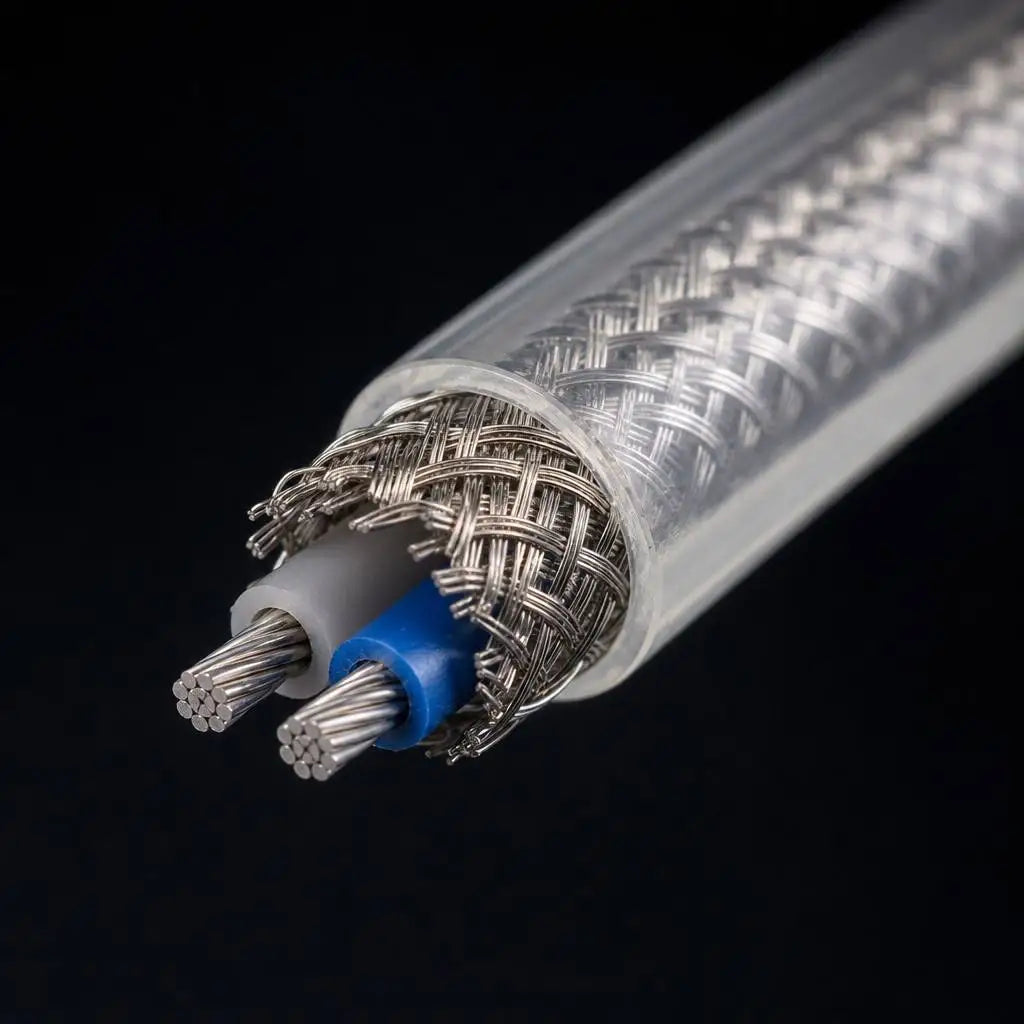 FEP Jacket Shielded Instrumentation Cable 2 Core 7 Strand 0.2mm2 300V Metal Braid Electronic Control Cable