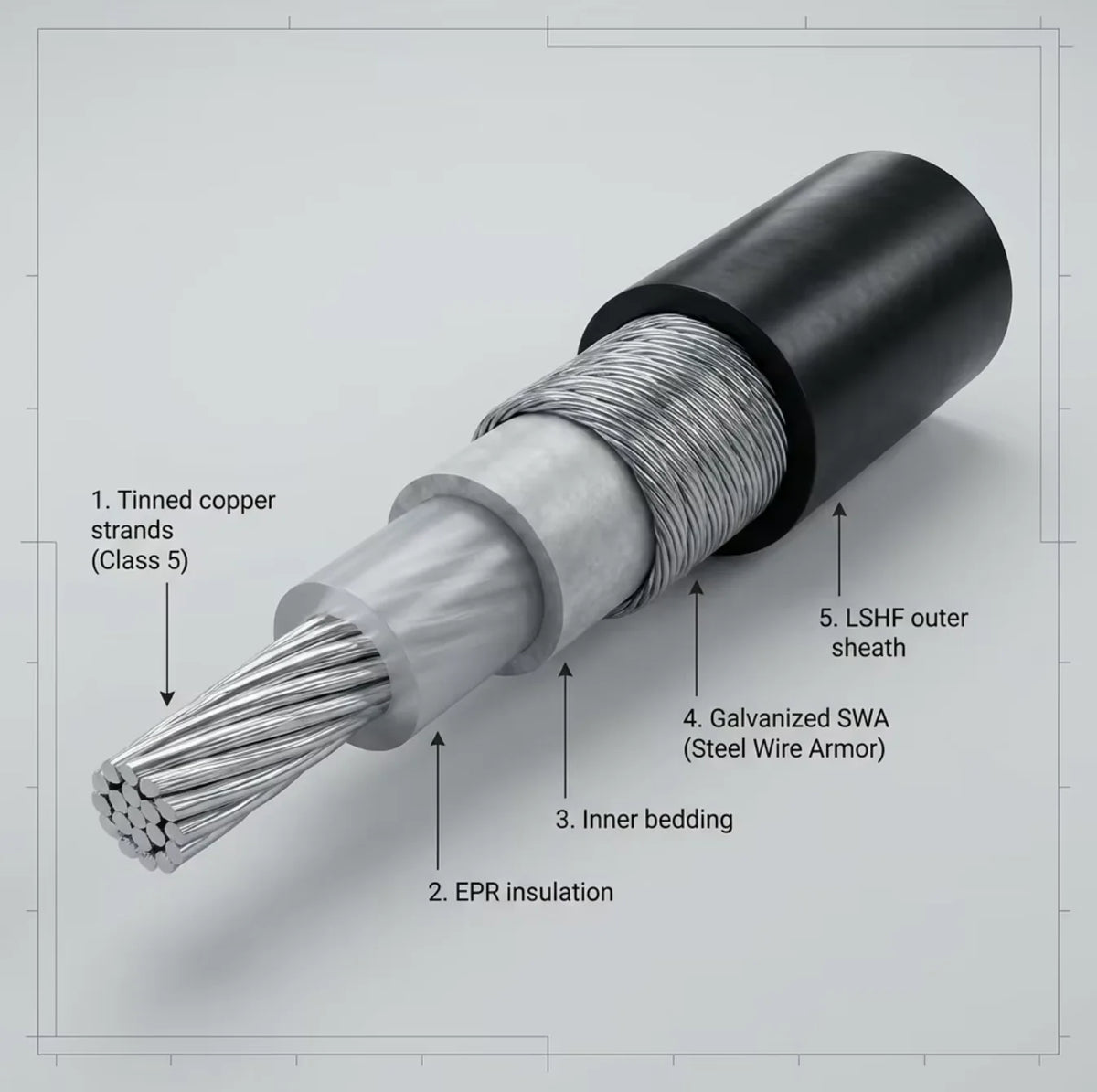 PrimePro Marine Power Control Cable SWA Armoured | Class 2/5 Tinned Copper | IEC 60092 | LSHF Flame Retardant | IP67/IP68 | TCWB