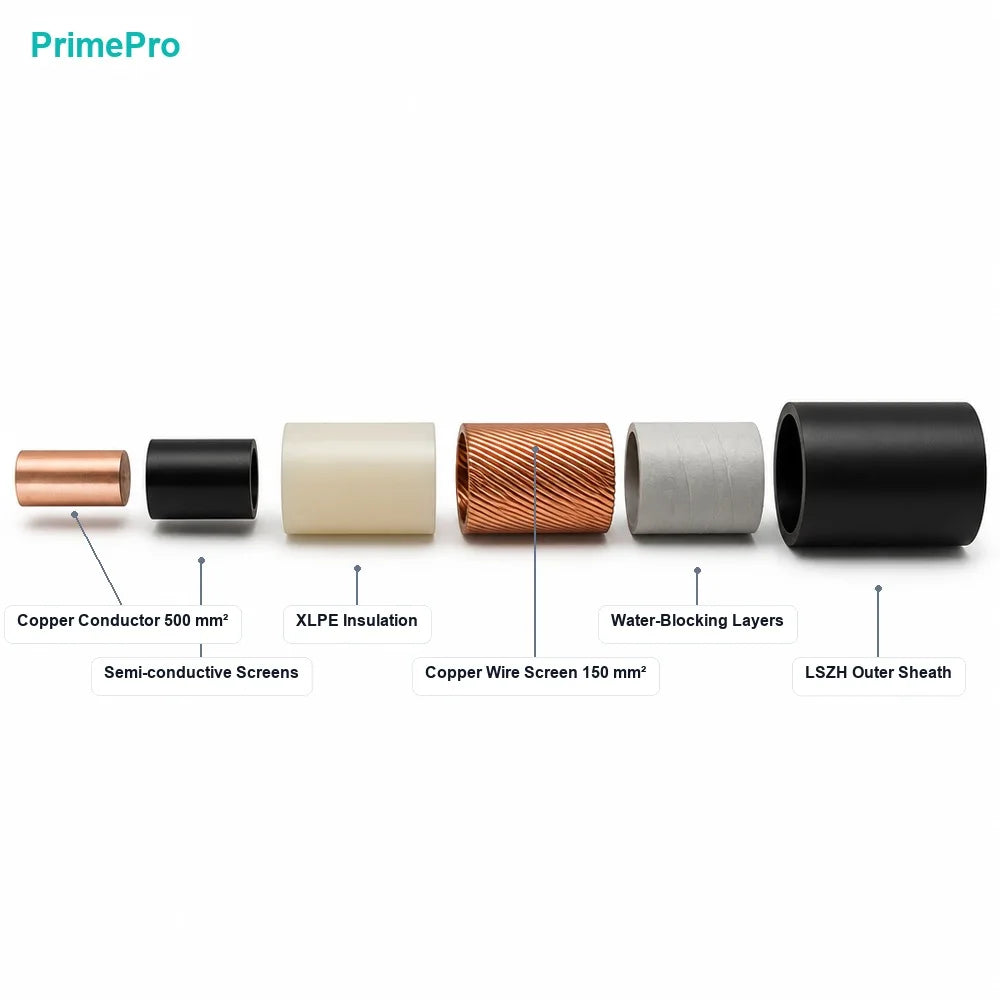 64/110kV Single Core XLPE HV Power Cable 1x500/150mm2 Copper Conductor Wire Screen LSZH Water Blocked
