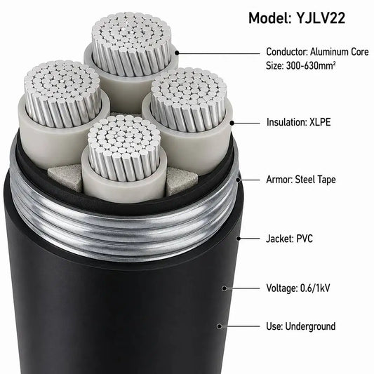 YJLV22 Aluminum Core XLPE Insulated Armored PVC Jacket 0.6/1KV 3 4-Core 300-630mm2 Underground Low Voltage Cable