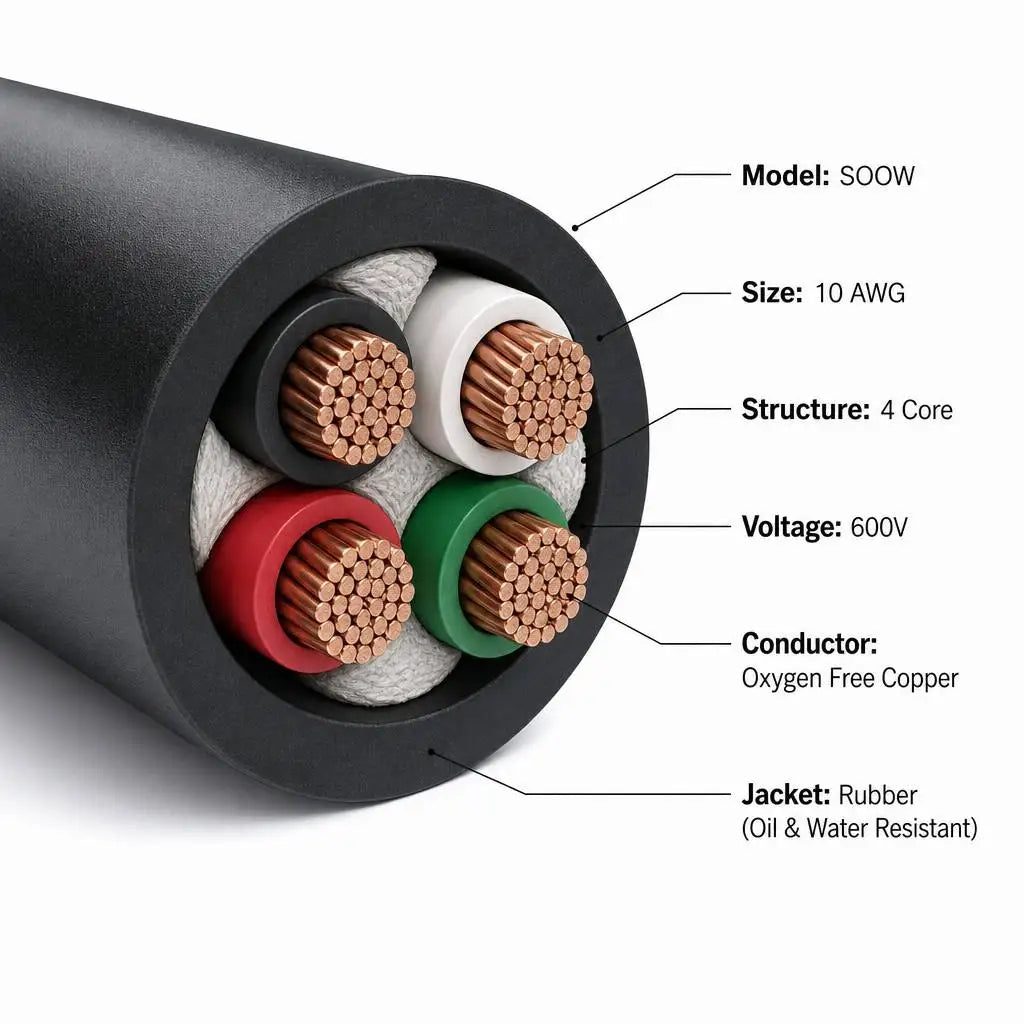SOOW Cable 10 AWG 4 Core 600V Rubber Jacket Oxygen Free Copper Industrial Portable Power Cable for Mobile Equipment