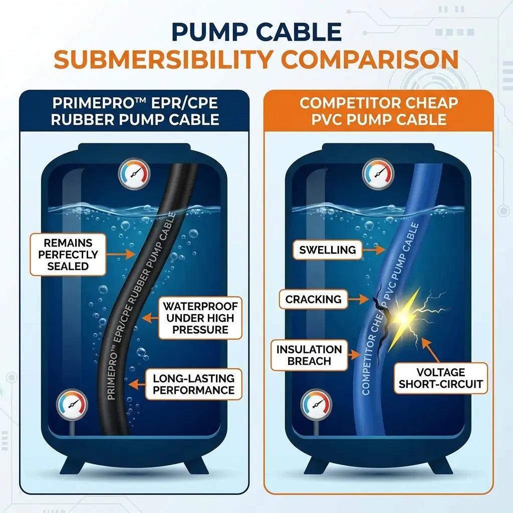 PrimePro JHS Tough Flexible Copper Conductor PVC Insulated Low Voltage IP68 Waterproof Submersible Deep Well Pump Cable 5MPa