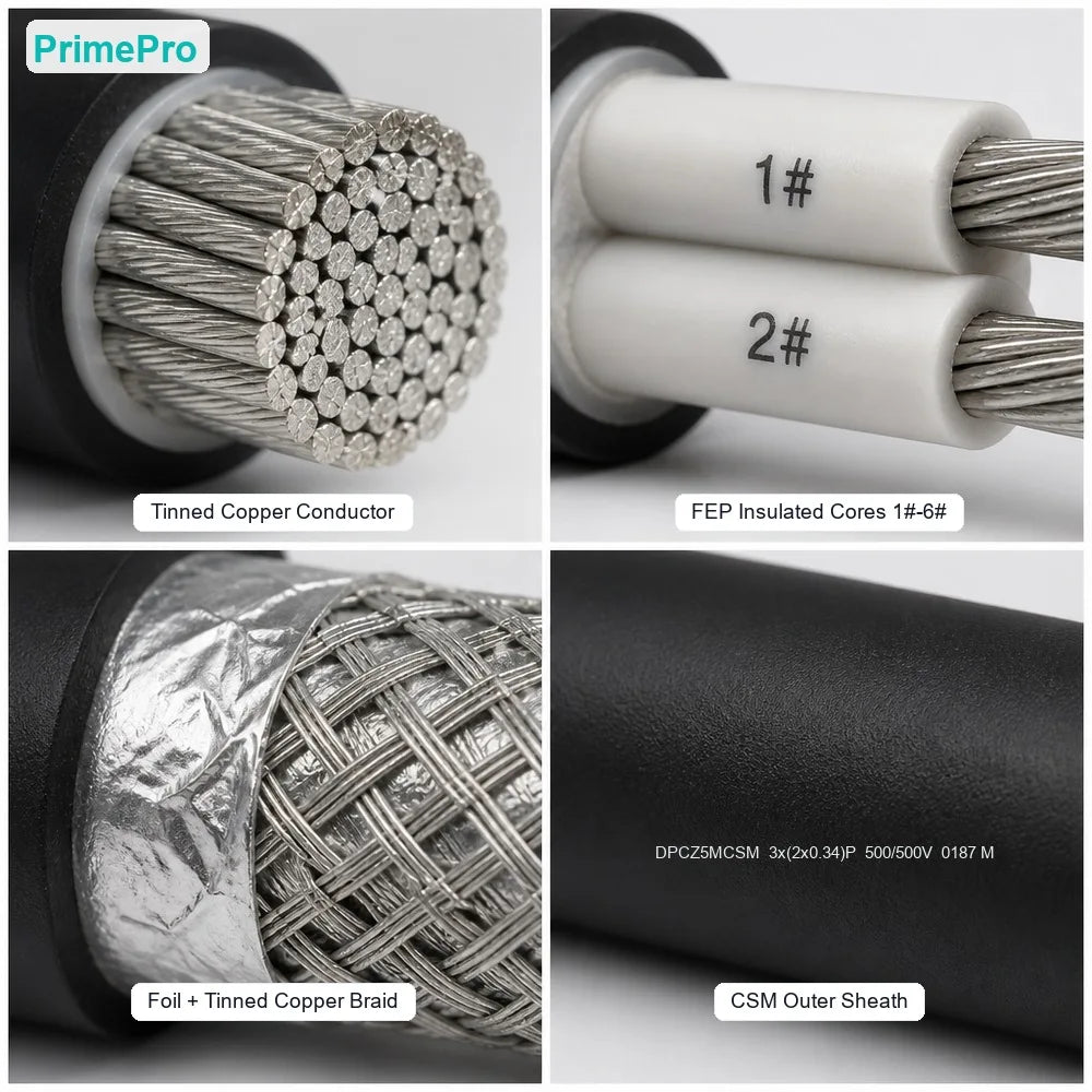 Watertight Underwater Electrical Cable DPCZ5MCSM 3x(2x0.34)P 500/500V FEP CSM Sheath 50 bar