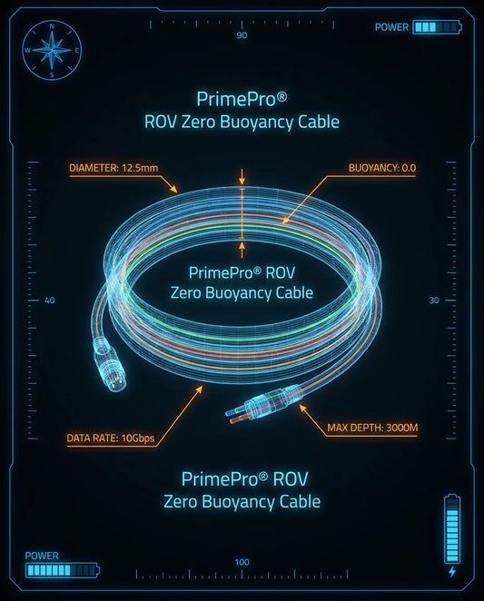 PrimePro ROV Zero Buoyancy Cable 3000m Depth 1.03 Density for Reinforced 10Gbps Data Rate 600V Power PE Hybrid Deep Sea