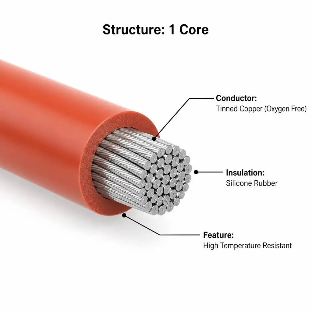High Temperature Silicone Rubber Wire Tinned Copper Conductor Oxygen Free 1 Core Electrical Cable for Industrial Use