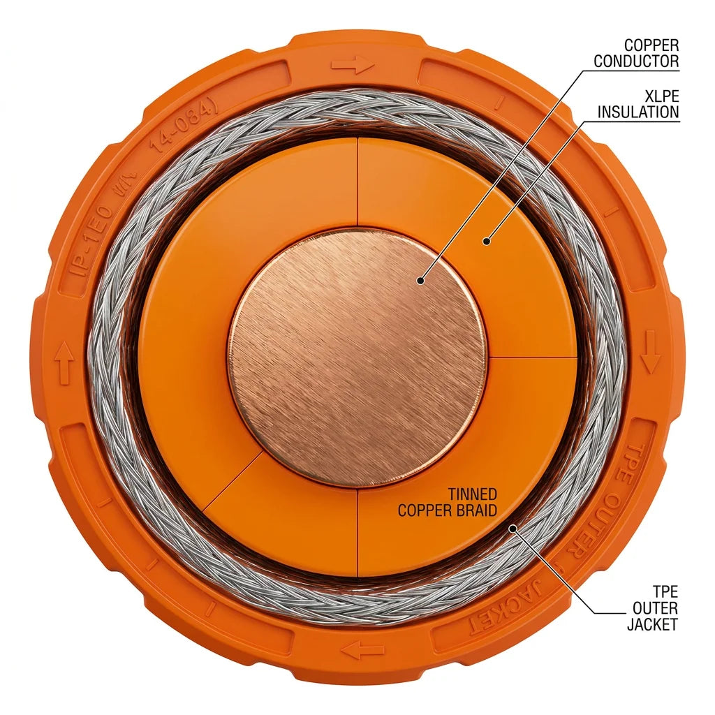 PrimePro EV-Shield High-Voltage Cable | 600V/1000V Orange Powertrain Wire | EMI Shielded Silicone XLPE | Battery Inverter Spec |