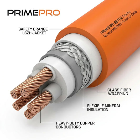 PRIMEPRO BBTRZ Flexible Mineral Insulated Cable 0.6/1kV 950C Fireproof LSZH Orange Jacket IP67 High-Current Capacity for