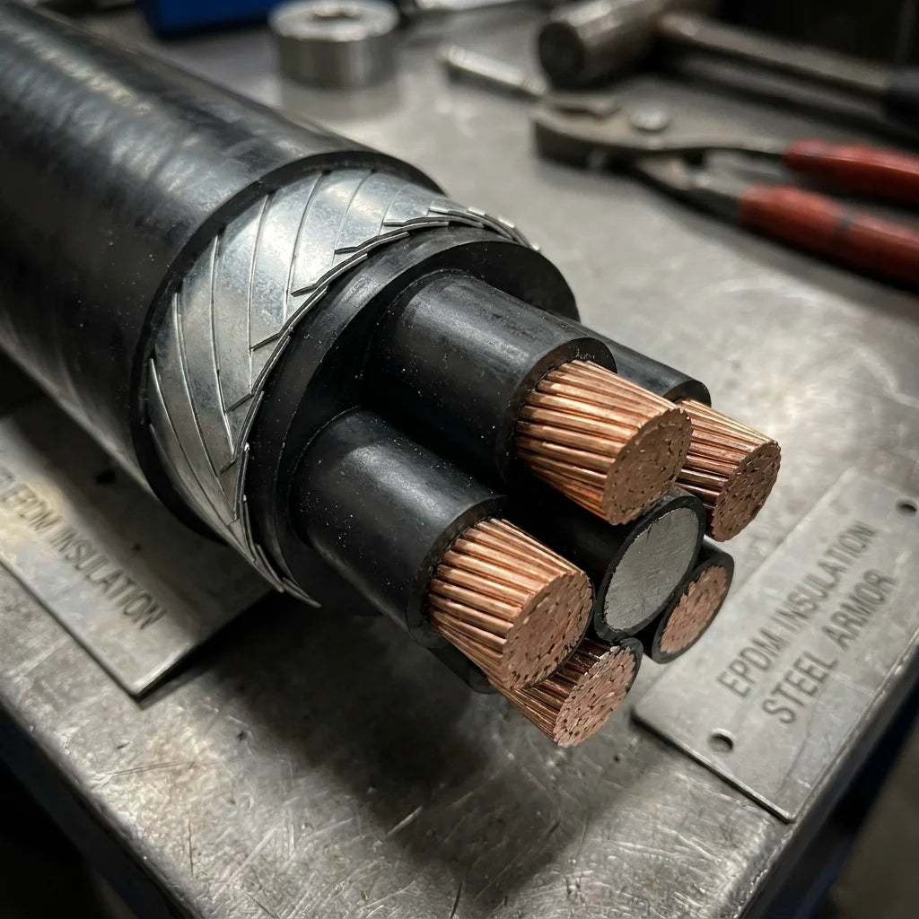 PrimePro Heavy-Duty ESP Cable 3kV-8kV | 150C Submersible Pump Cable | Interlocking Galvanized Steel Armor | IP68 | 3000m