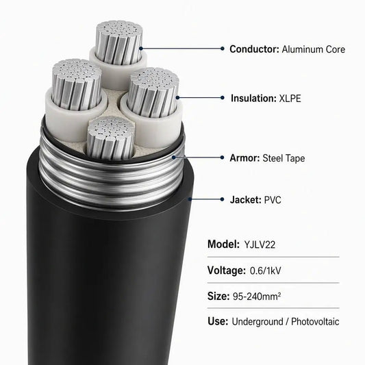 YJLV22 Aluminum Core XLPE Insulated PVC Jacket Armored Photovoltaic 0.6/1KV 3 4-Core 95-240mm2 Underground Low Voltage Cable