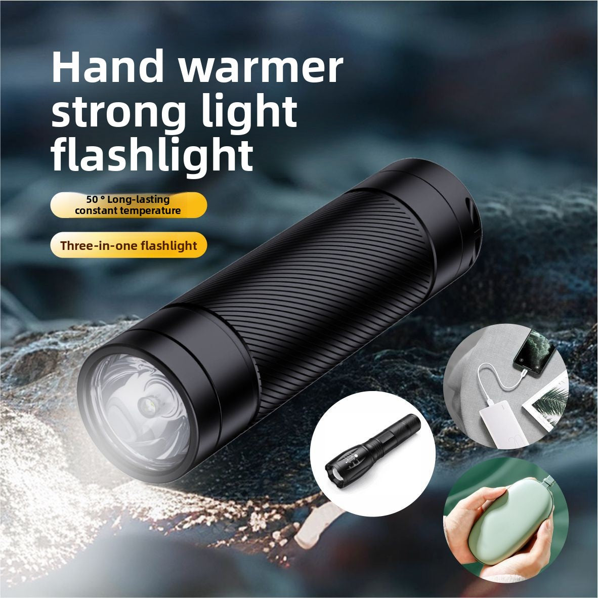 LED FLASHLIGHT 2-in-1 Flashlight & Hand Warmer - An ultra-bright, long-lasting, and portable outdoor light with a built-in heating function