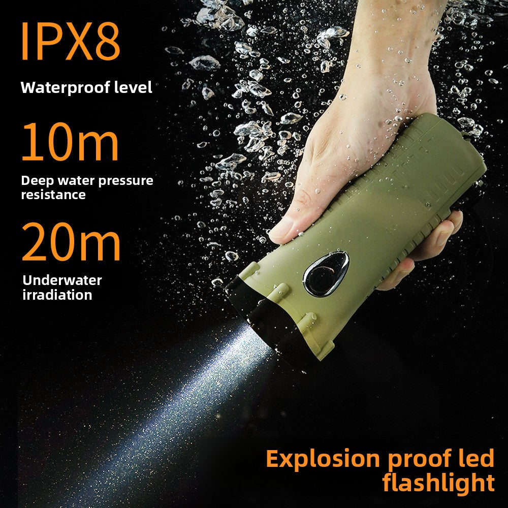 Flashlight LED Flashlight  Hand-Crank Emergency with Radio, Loud Alarm, Strong Light, Explosion-Proof and Waterproof for Outdoor Use